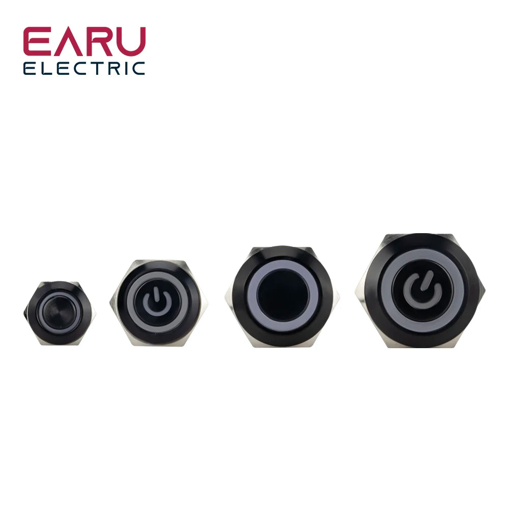 12/16/19/22mm Waterproof Metal Push Oxidized Black Button Switch LED Light Momentary Latching Car Engine Power Switch 5V 12V 24V