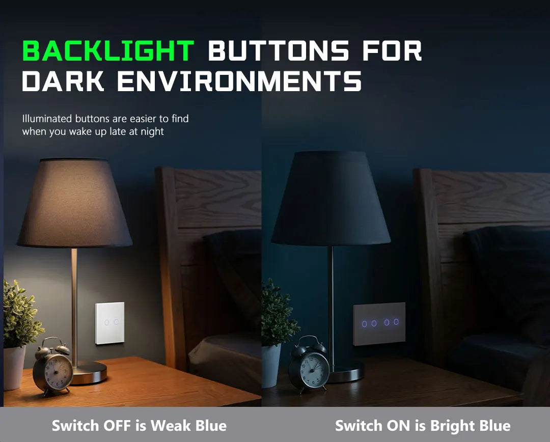 BSEED 1/2/3Gang Touch Switch Double Light Switch Triple Sensor Switch 1Way EU Standard Glass Panel Blue Back Light White Series