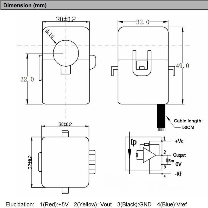 Hall Effect Current Sensor 2.5v 0.625V 1.65V 10A 20A 50A QNHCK2-16 Split Core Current Transducer Transformer Clamp CT 2.5V 2V