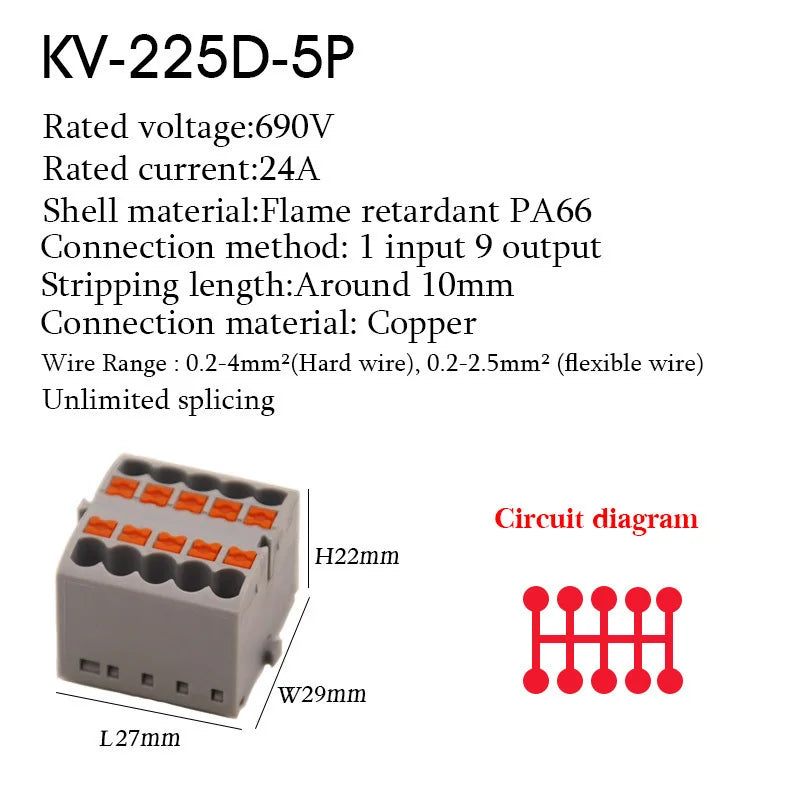 Wire Electrical Cable Connectors PTFIX 2.5mm² Terminal Block Plug-in Splitter Spliceable DIN-Rail Junction Box Connection Tools