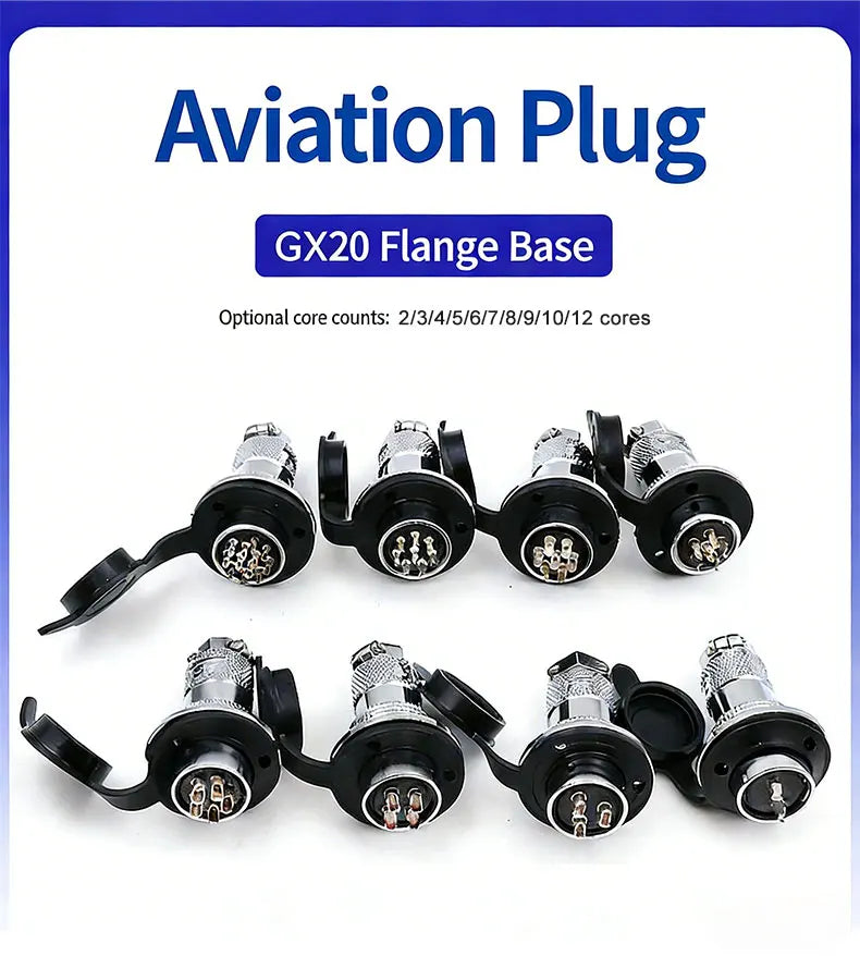 GX20 Flange Butting Type Aviation Plug &Socket 2/3/4/5/6/7/8/9/10/12 Pin Male&Femal Connectors Coppe