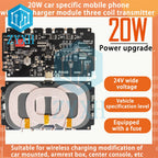 20W 22W Car Wireless Charging Mobile Phone Wireless Charger Module with Three Coil Transmission End 24V 12V Wide Voltage