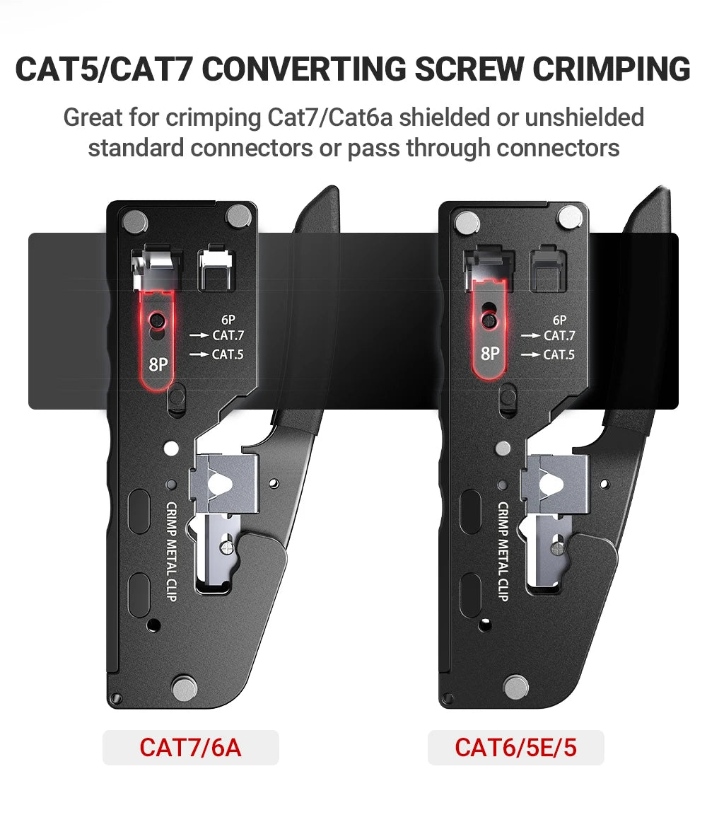 AMPCOM RJ45 Crimper CAT7 Crimping Tool for Pass Through RJ11 RJ45 Connector CAT6 CAT5E Modular Plugs With Wire Stripper Cutter