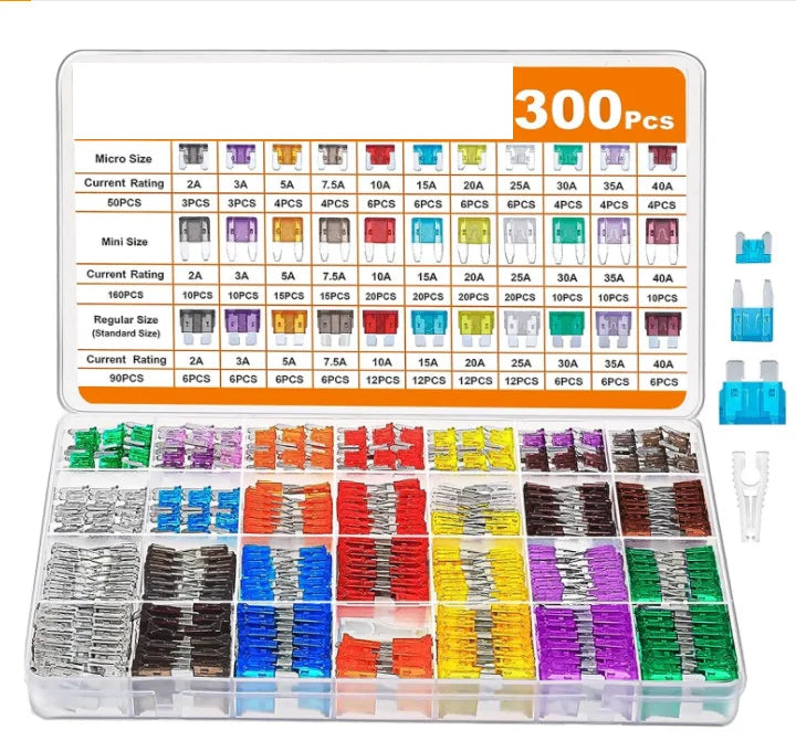 300 Pieces Of Car Fuse Combination Kit, 160 Mini Blade Fuses, 90 Standard Automatic Fuses, 50 Mini Fuses For Cars RVs trucks mot
