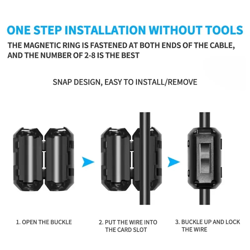 3.5/5/7/9/13/15mm Ring Core Ferrite Bead Clamp Choke Coil EMI RFI Noise Filter Clip Snap Cable Connector Cable Connector Filters