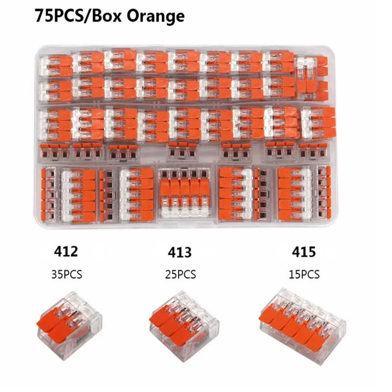 75Pcs Box Electrical Lever Wire Connectors 2 Pin 3 Pin 5 Pin Electric Cable Clamp Mini Quick Wire Terminal Push-in Connector