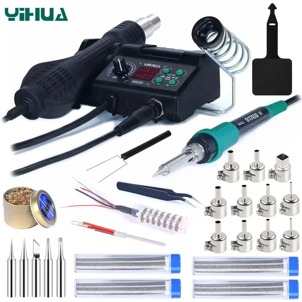 750W Soldering Station 2 IN 1 Soldering Iron Fast Heating Welding Kit LCD Hot Air Gun SMD PCB Repair Tools Mini Rework Station