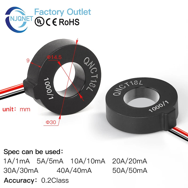 Current Transformer CT QNCT16L 10A 10mA 20A 20mA 30A 30mA 50A 50mA 2000:1 10A 5mA 20A 10mA 100A Micro Current Transducer Sensor