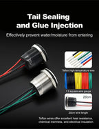 FILN 19MM 20A 12V 24V 110V 220V LATCHING MOMENTARY Flat Ring Round Push Button Switch IP66 Metal Stainless Steel  with 20cm Wire