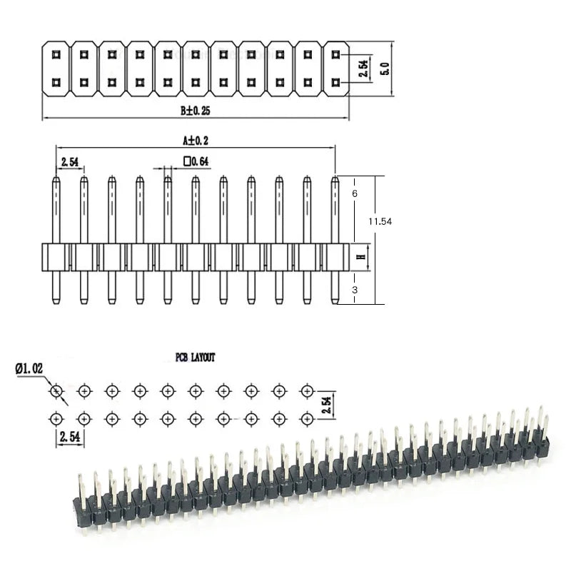 50/20/10Pcs 2.54mm Single Row Male 1/2*40P PCB Board Pin Header Connector Strip Pinheader 2/3/4/5/6/8/10/12/20/40Pin For Arduino