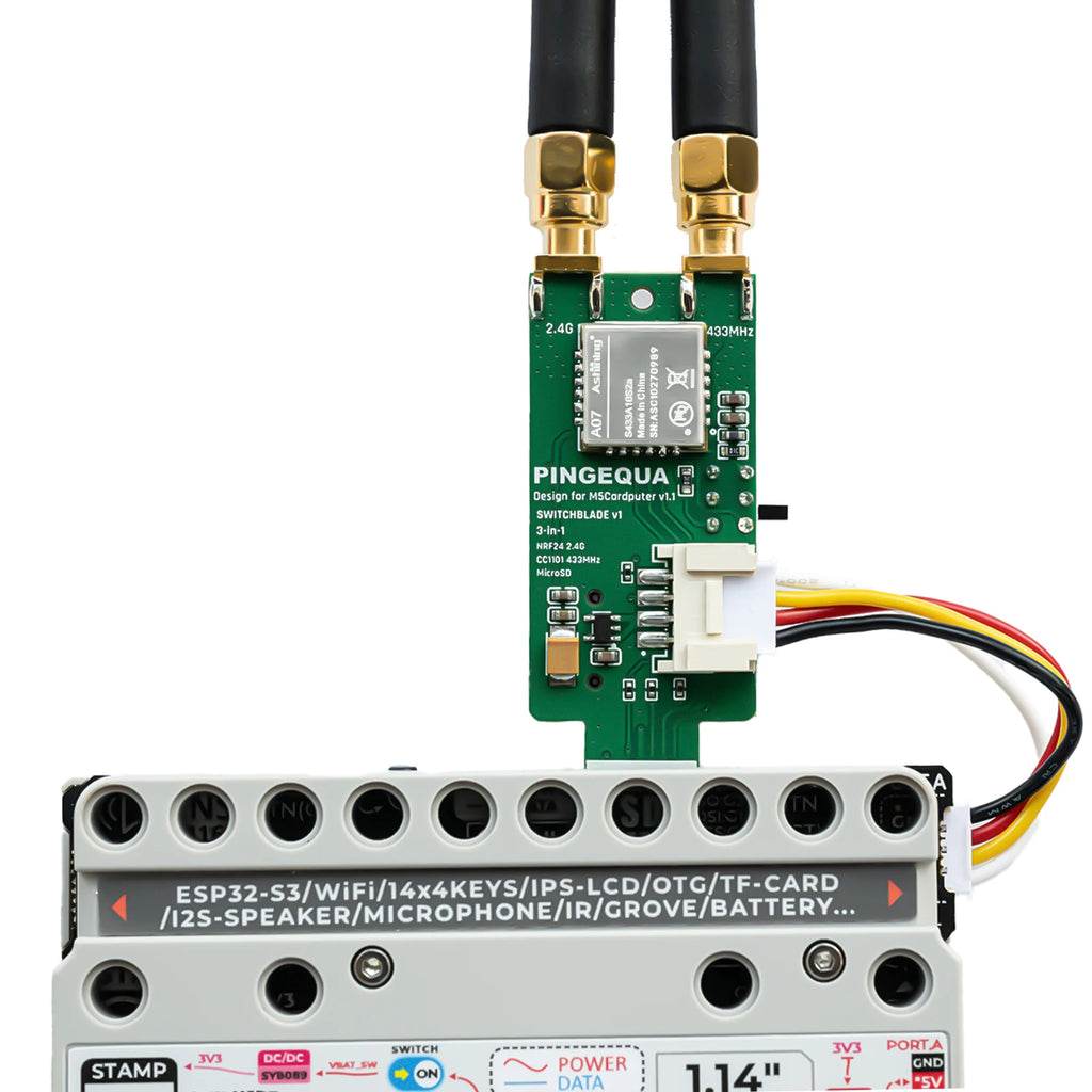 PINGEQUA M5Stack Cardputer RF 3-in-1 Board, NRF24L01+ PA/LNA & CC1101 Sub-GHz Transceiver with MicroSD Slot - Plug & Play