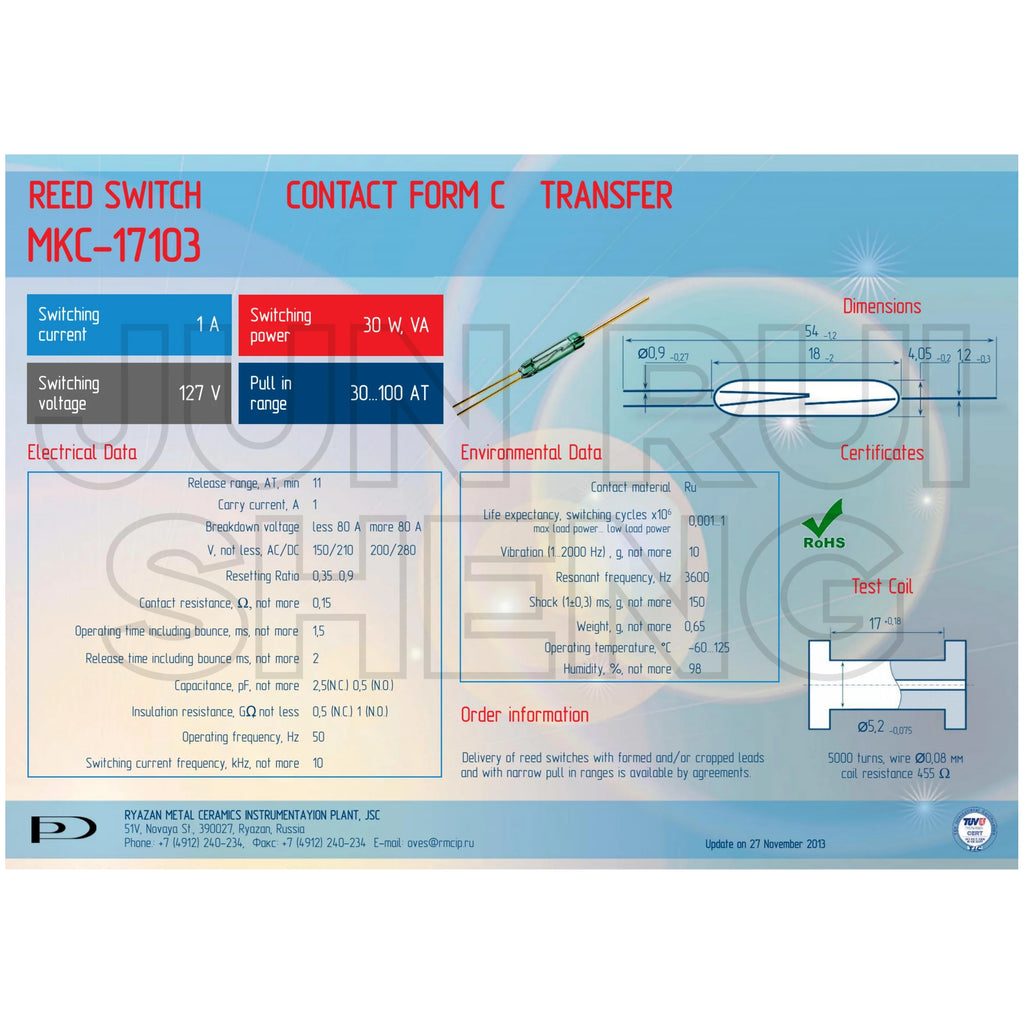 3PCS MKC27103 MKC17103 High Power Reed Switch MKC-27103 MKC-17103 3Pin Normally Open Closed Changeover Magnetic Contact Sensor