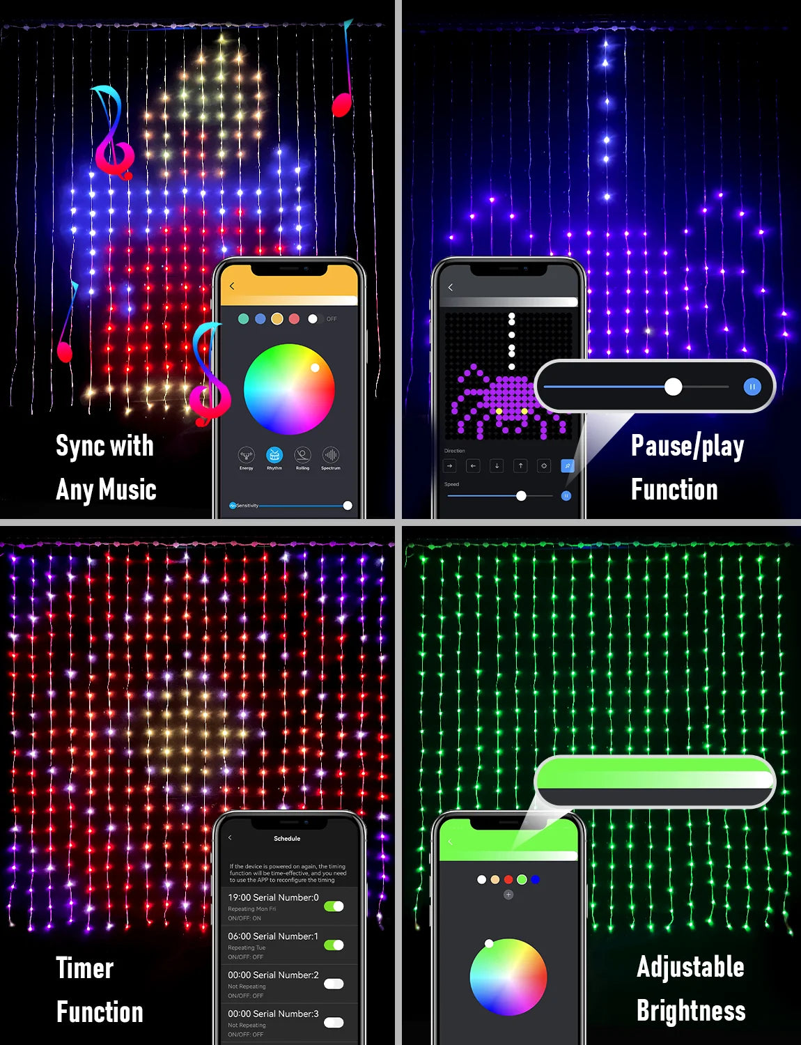 Led Smart Curtain Lights New Year's Garland App RGB Fairy Lights DIY Music Change Display for Window Christmas Room Decoration