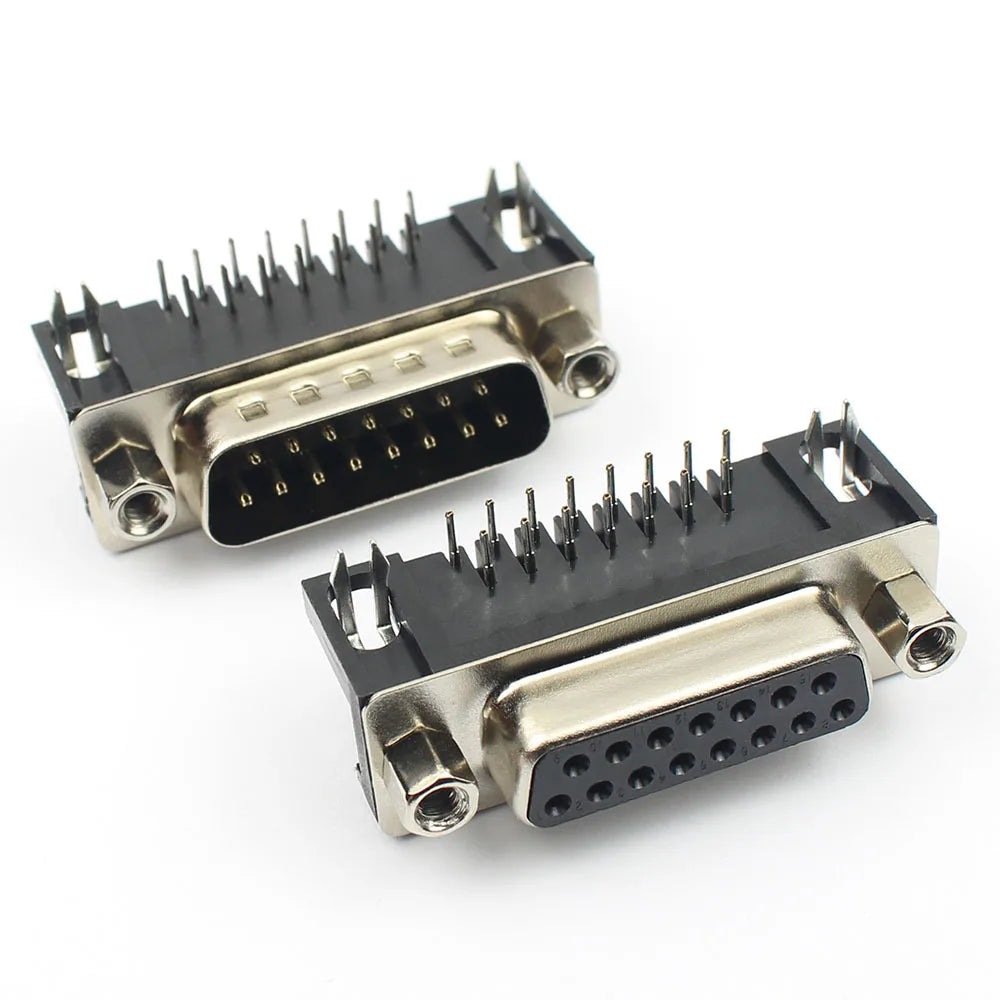 5pcs D-SUB 9 15 25 37 Pin Male Female PCB Connector With Set Screw Plug Socket Adapter Right Angle 2 Rows DB9 DB15 DB25 DB37