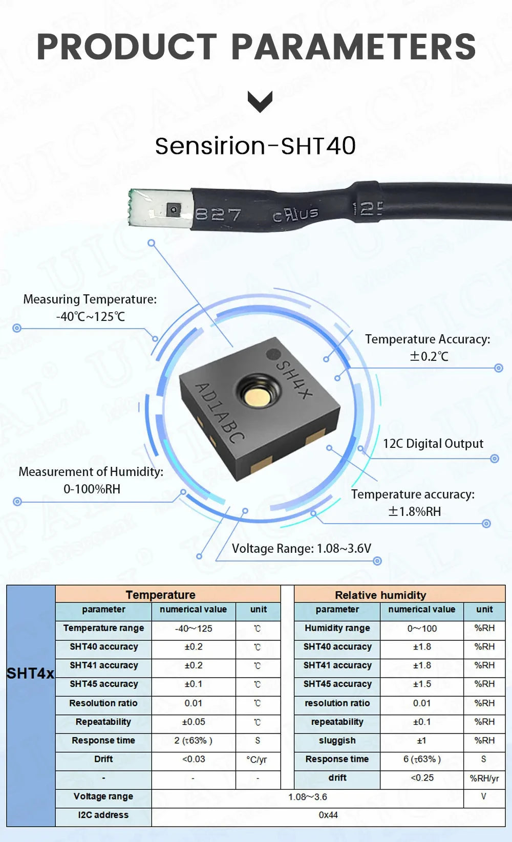 Temperature Humidity Sensor Probe Cable Metal Head Digital Capacitance Sensors 1M Length I2C Output SHT20 SHT30 SHT40 SHTC3