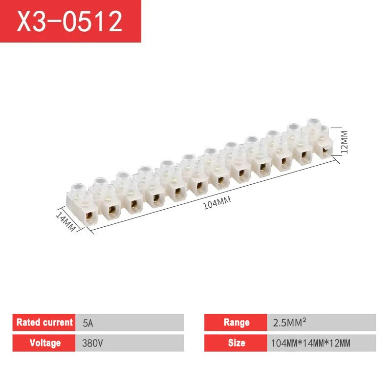 12 Position Terminal Connector Nylon Plastic Electric Terminal Block Dual Connector Strips 5/10/20/30A Electric Barrier Strip
