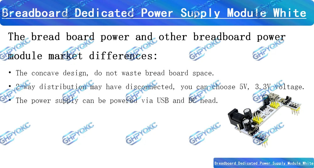 GHPYQKC MB102 Breadboard Dedicated Power Supply Module Mini USB Black White 2 Way 3.3V 5V MB-102 Solderless Bread Board