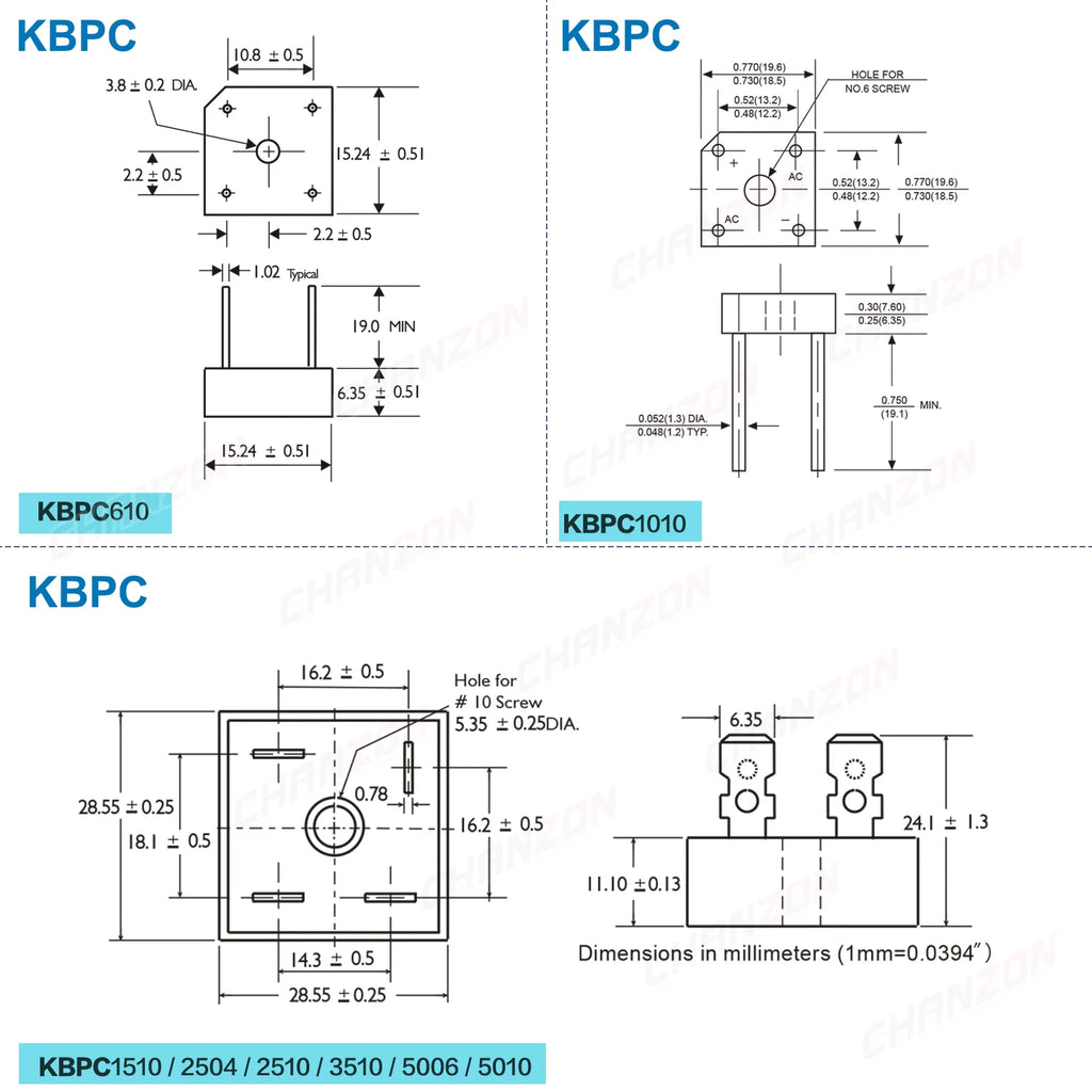 Diode Bridge Rectifier DB107 KBPC610 KBPC1010 KBPC1510 KBPC2504 KBPC2510 KBPC3510 KBPC5006 KBPC5010 1A 6A 10A 15A 25A 35A 50A