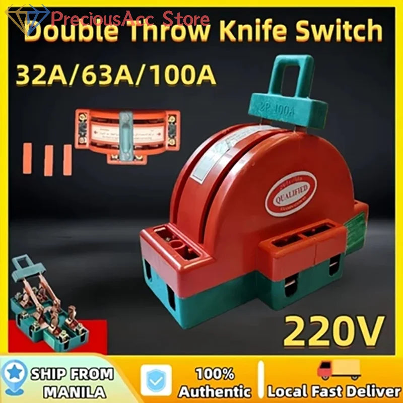 2 Pole Disconnect Switch DPDT 32A 63A 100A Knife Type Safety Power Cutoff Isolator Electrical Control Device