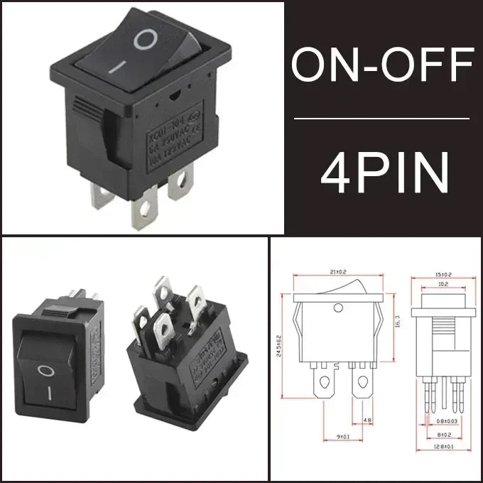10/30/100 Pcs KCD1 Snap - in Boat Rocker Switch - SPST ON - OFF, 2/3/4 Pin, 250V 6A (AC) / 125V 10A, 2P Toggle Power Snap Switch