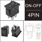 10/30/100 Pcs KCD1 Snap - in Boat Rocker Switch - SPST ON - OFF, 2/3/4 Pin, 250V 6A (AC) / 125V 10A, 2P Toggle Power Snap Switch