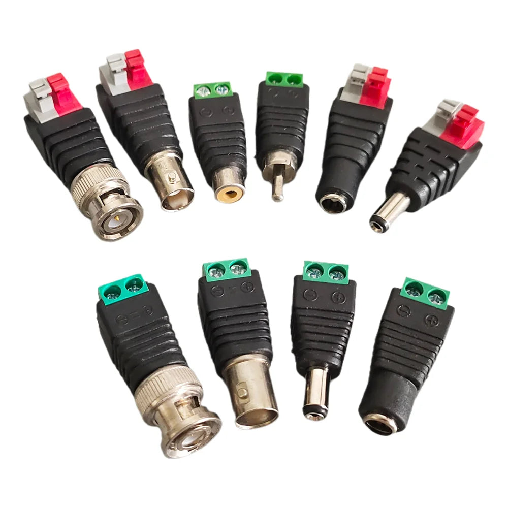 2/5/10PC DC 12V Male Female RCA BNC Connectors 5.5*2.1/2.5mm Welding-Free Power DC Plug Adapter Jack Socket For LED CCTV Camera