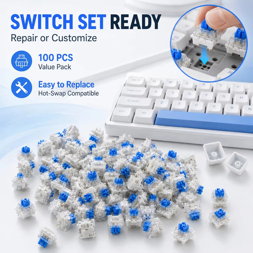Three Pin Tactile Keyboard Switch Sturdy Plastic Key Clicker Key Replacement Parts for Mechanical Keyboard Servicing Accessories