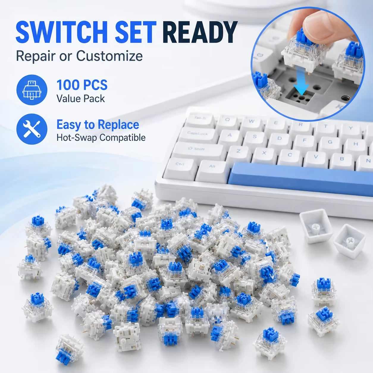 Three Pin Tactile Keyboard Switch Sturdy Plastic Key Clicker Key Replacement Parts for Mechanical Keyboard Servicing Accessories