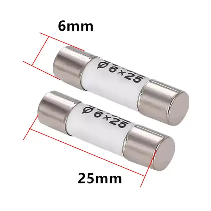10PCS 6x25mm Ceramic Fuse Tube Fuse 250V 0.5A 1A 2A 3A 4A 5A 6A 8A 10A 12A 15A 20A 25A 30A Fast Fusing 6*25mm