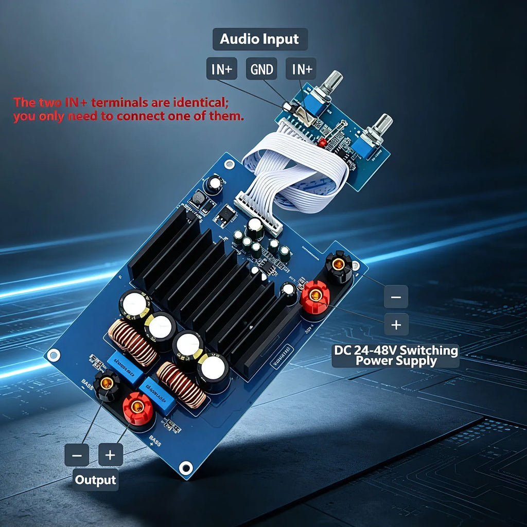 YJCO TPA3255 Mono Subwoofer Amplifier Board 600W Class‑D HiFi Digital Power Amp Module Frequency Volume Adjustment DC24‑48V