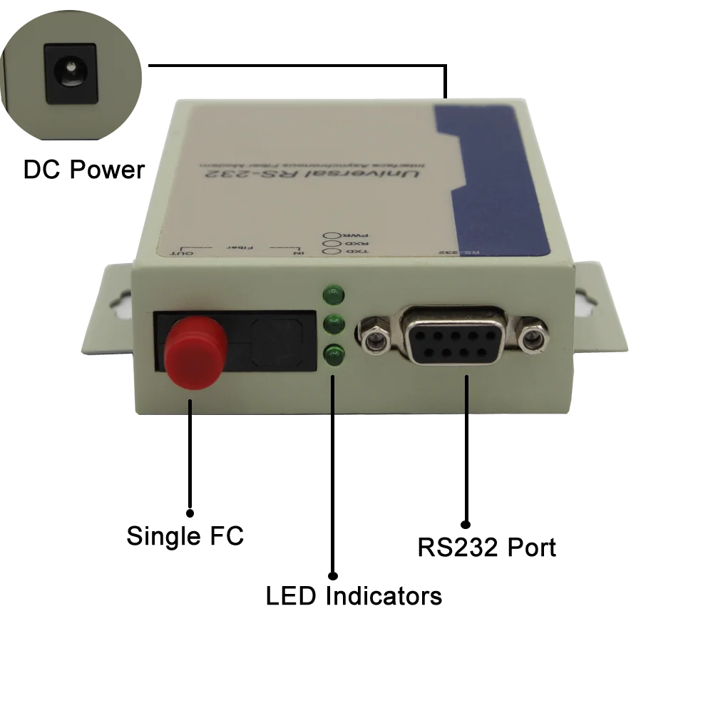 Industrial RS485/RS422/RS232 to Single-mode Simplex Serial to Fiber Converter, 1310nm/1550nm 20km Fiber optic modem