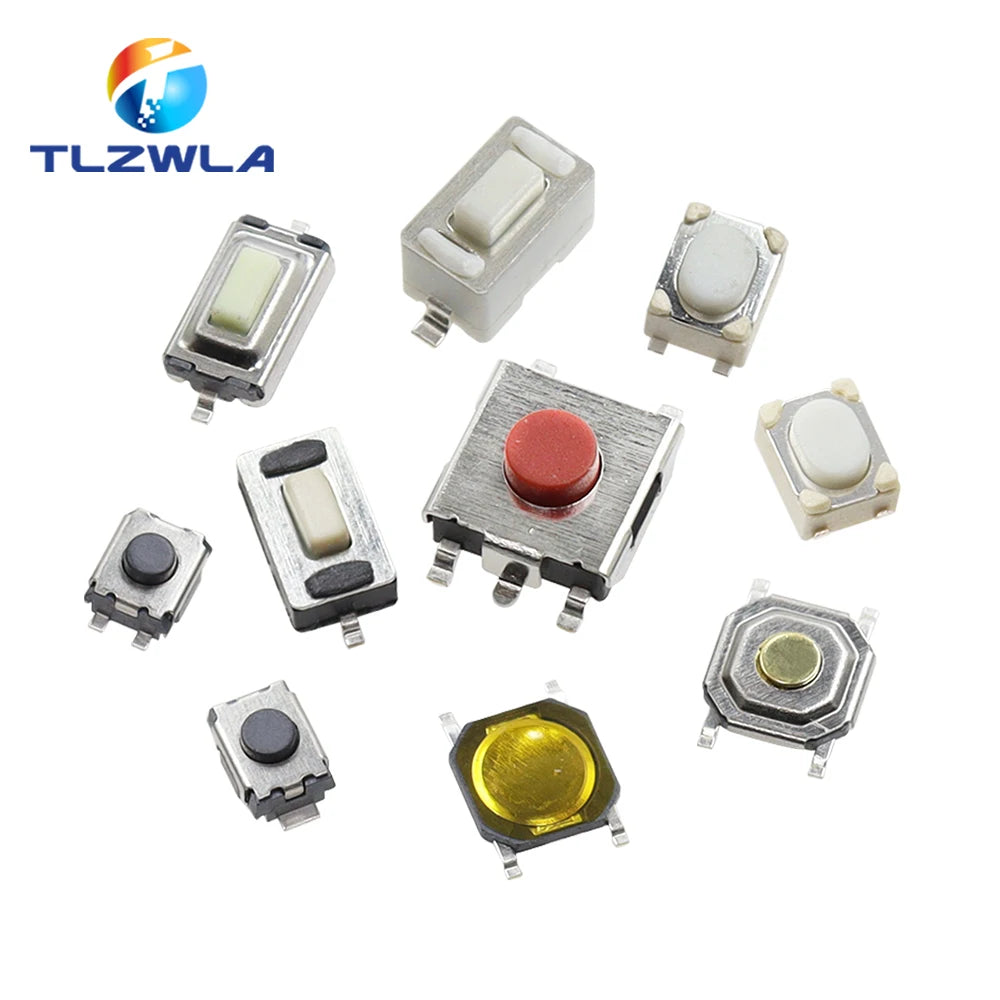 100PCS 10 Models Tact Switch Tactile Push Button Switch Kit: 3*4*2mm 3x6x4.3mm 2Pin 3x6x2.5mm 4*4*1.5mm SMD 4 Feet