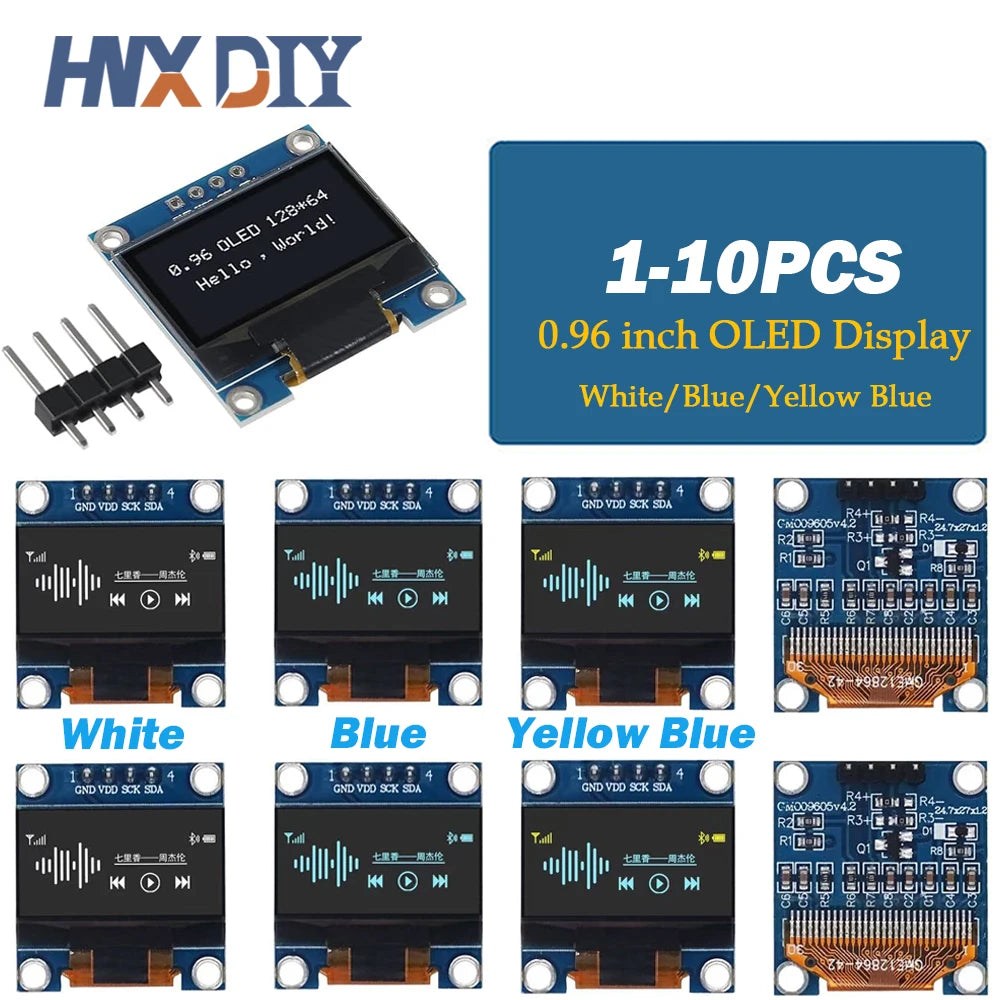1-10pcs 0.96 inch IIC Serial White/Blue/Yellow Blue OLED Display Module 128X64 I2C SSD1306 12864 LCD Screen Board for Arduino