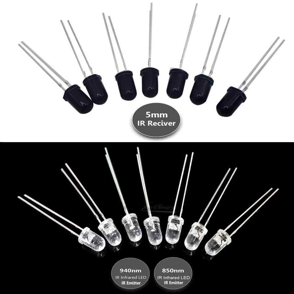 5mm IR LEDs Emitting Diode 850nm 940nm 2pin Infrared Emitter and IR Receiver Diode Phototransistor Photodiode Invisible DIY