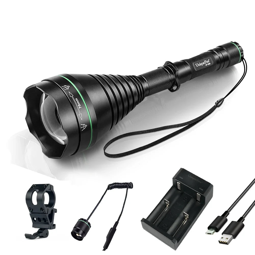 UniqueFire 1508 T38 T50 T67 T75 IR 850NM 5W LED Hunting Flashlight 3 Mode Zoom Night Vision Torch + Rat Tail Mount + USB Charger