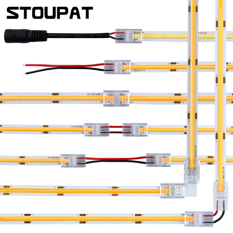 8mm 10mm 2pin COB LED Strip Connector Tape Lights L Shape LED Corner Connectors for SMD COB 5050 2835 Strip Light Fixed Clamps