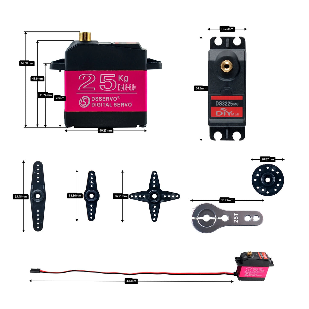 25KG Digital Servo Full Metal Gear IP66 Waterproof for 1:8 1:10 1:12 RC Car Crawler Robot 180/270 Degree High Precision