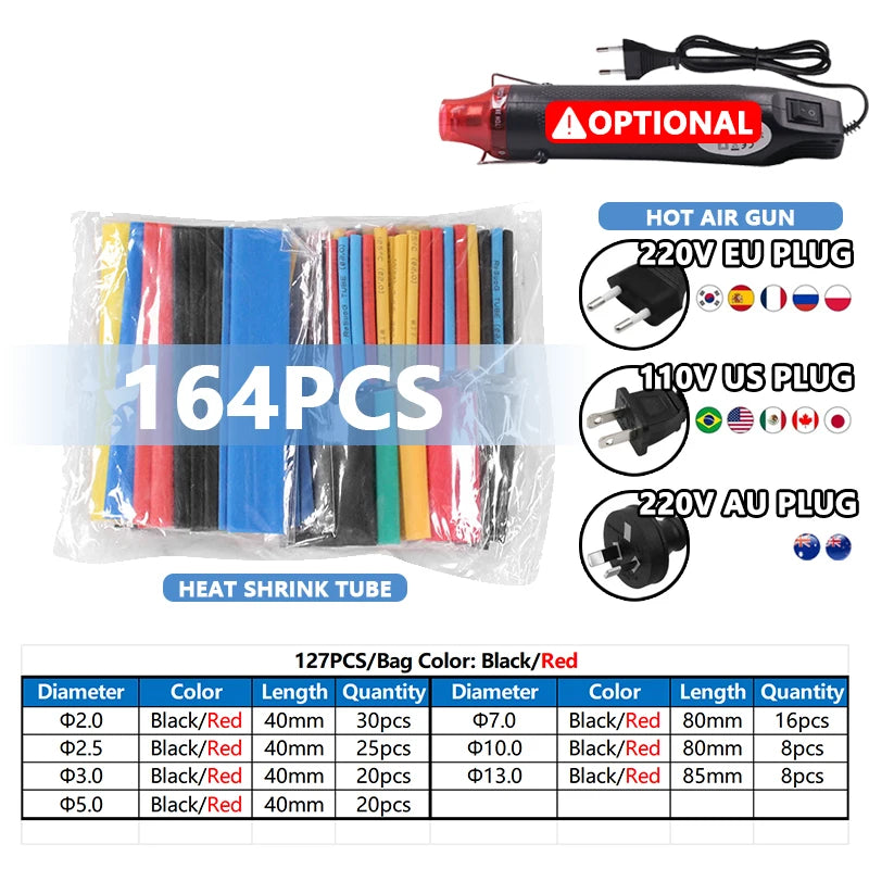 Heat Shrink Tube Kit with Optional Heat Gun Electrical Wire Cable Waterproof Insulation Dual Wall Shrink Tubing for Cable Repair
