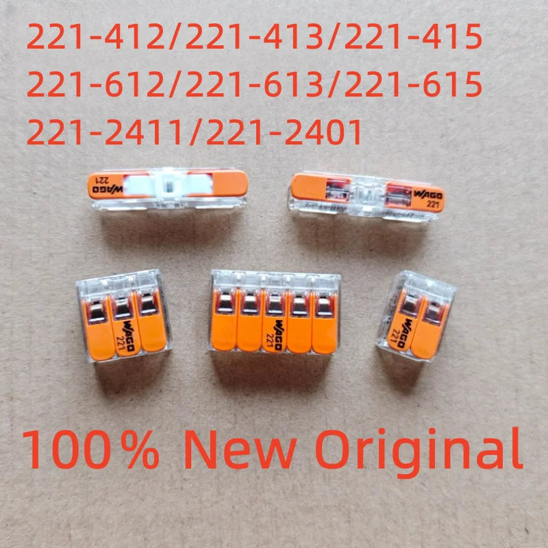 WAGO holes Lever wire connector 221-412 221-413 221-415 221-612 221-613 221-615 Quick Wiring terminal 0.14-4mm²/AWG24-12 2/3/5