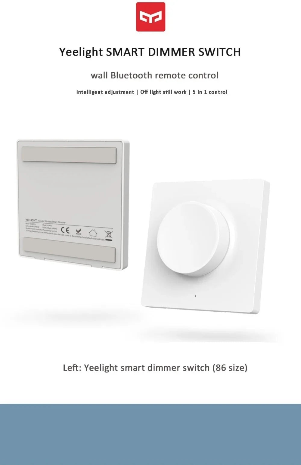 Yeelight Smart Wireless Dimmer Switch Bluetooth connected smart dimming controller is suitable For Yeelight Light Mi Home App