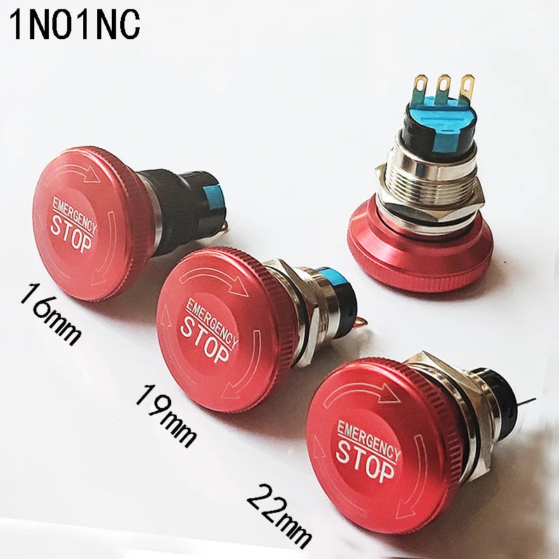 16mm/19mm/22/mm Emergency Metal Button Switch Indication STOP Machine Panel Dashboard Press Latching Button 1NO1NC/2NO2NC
