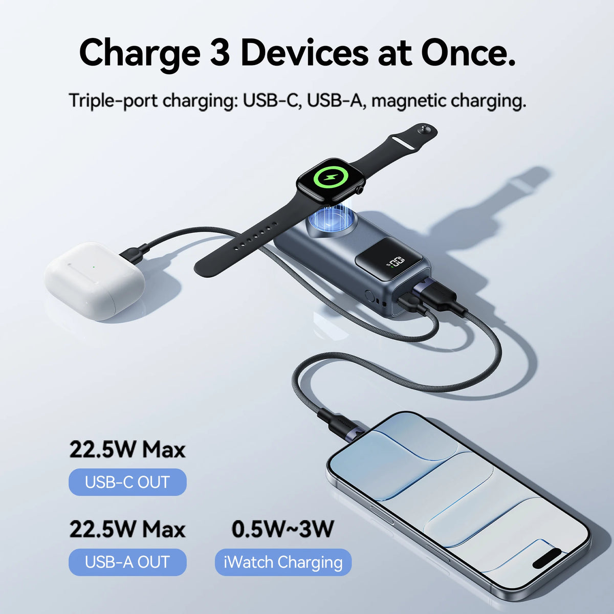 Vention 10000mAh Mini Power Bank 22.5W Fast Charging for iPhone 17 16 Magnetic Wireless Charger for Apple Watch Series 11 10 9
