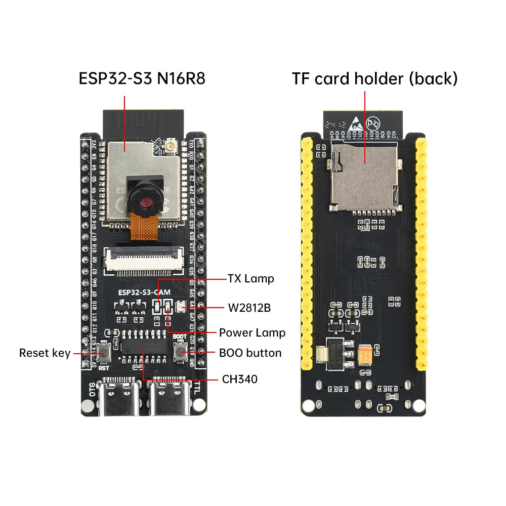ESP32-S3-Cam Development Board Wifi BT Core Board Camera Module Onboard Esp32-S3-N16R8 Module Ch340 Dual Type-C