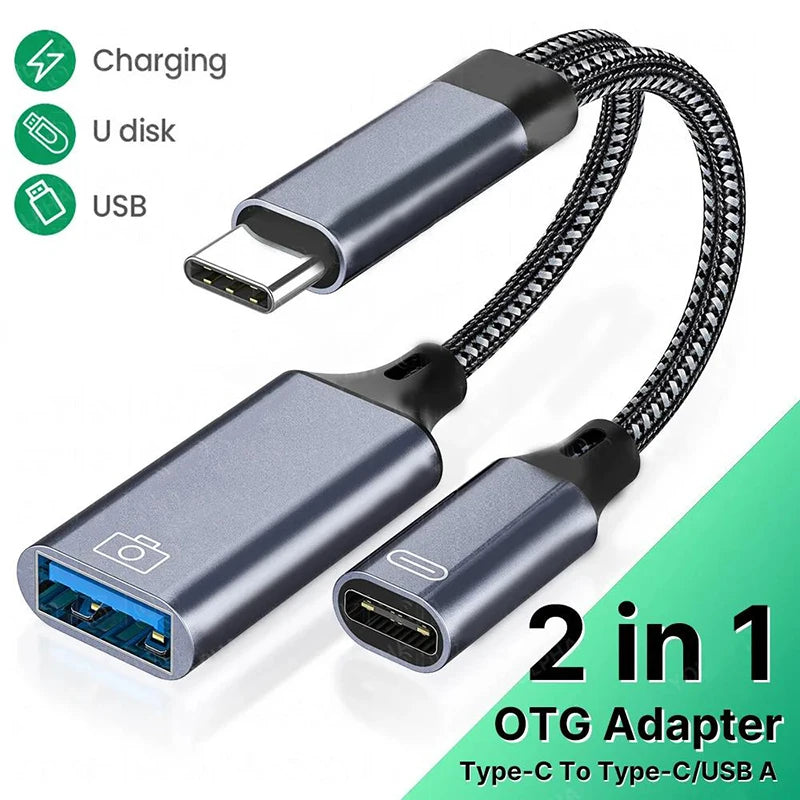 2 In 1 USB C OTG Cable Converter Type C to USB 3.1 PD Fast Charger Port With USB Female Splitter Adapter For iPad Tablet Laptops