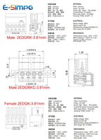 10pairs Aerial Butt Welding 2EDGRK 15EDGRK-3.81 3.5mm 2-24P Plugin Male Pin+Female Socket 28-16AWG Wire Screw Terminal Block