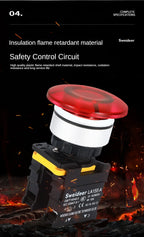 30mm Mushroom Button Switch with Light Waterproof Momentary Reset Self Locking Power Push Button Switch 12V 24V 220V 1NO 1NC Red