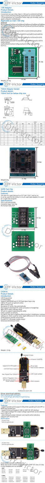CH341 USB programmer with SOP8 SOP8 SOP Test Clip IC socket programer support many 24/25XX SPI flash EEPROM chip