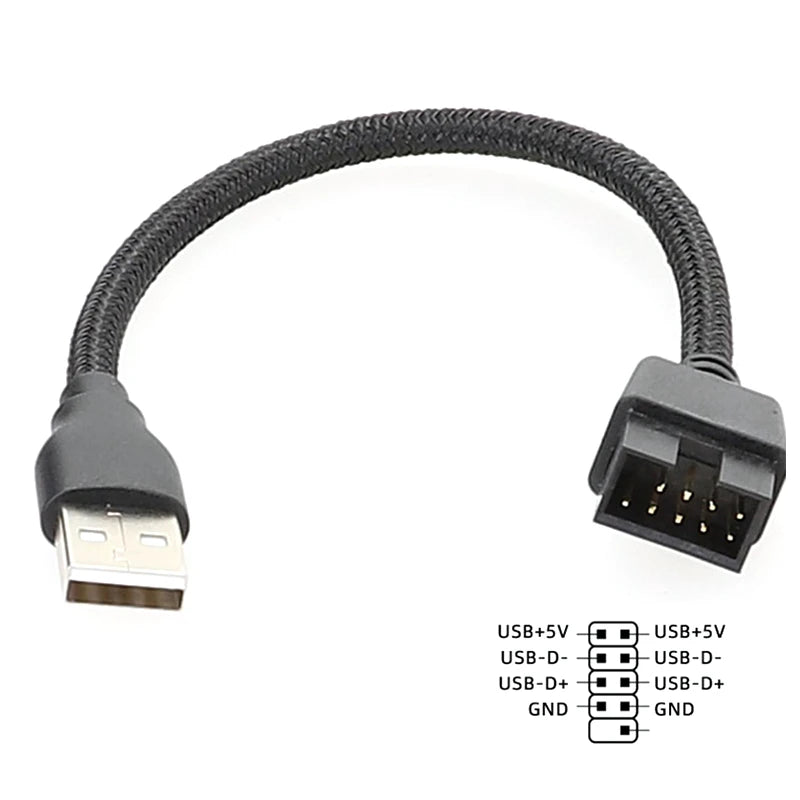 USB A Male to 9‑Pin Motherboard USB Header Extension Cable USB2.0 Mainboard Front Panel Internal Adapter Cord