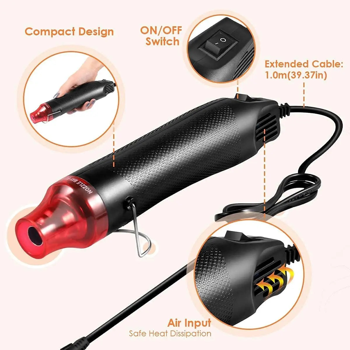 Mini Heat Gun Portable Mini Handheld Hot Air Gun for DIY Shrink Wrapping PVC Drying Paint Embossing, DIY Acrylic Resin Craft