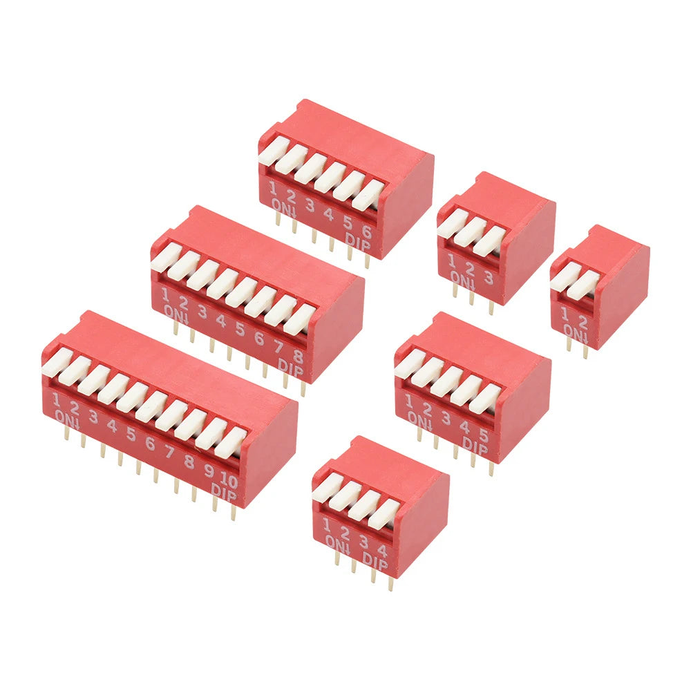 5PCS Piano Type 2.54MM DIP Switch DP 2P/3P/4P/5P/6P/7P/8P/10P/12P bit 2.54mm DIP Switch Red Right Angle Side Position